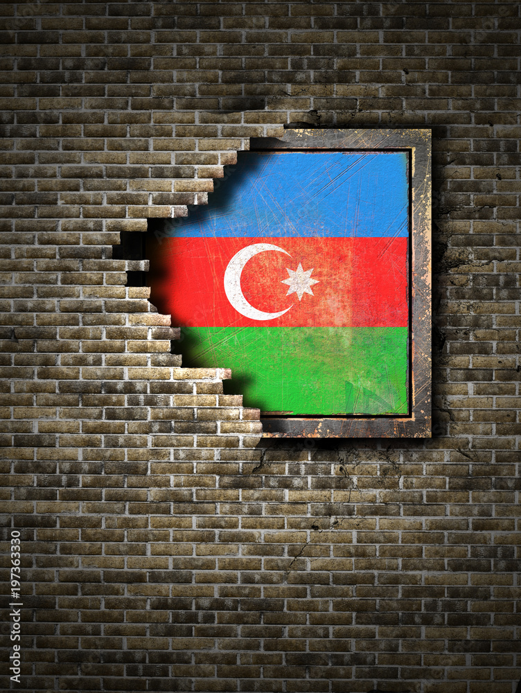Old Azerbaijan flag in brick wall