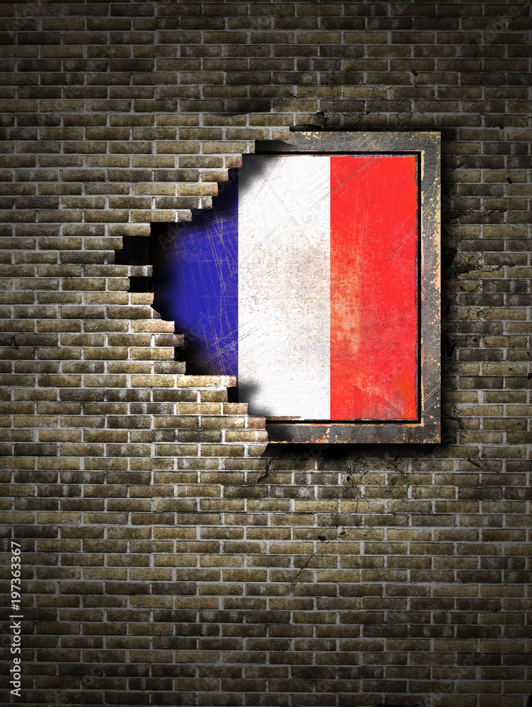 Old France flag in brick wall