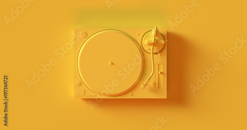 Yellow  Record Player Turntable 3d illustration
