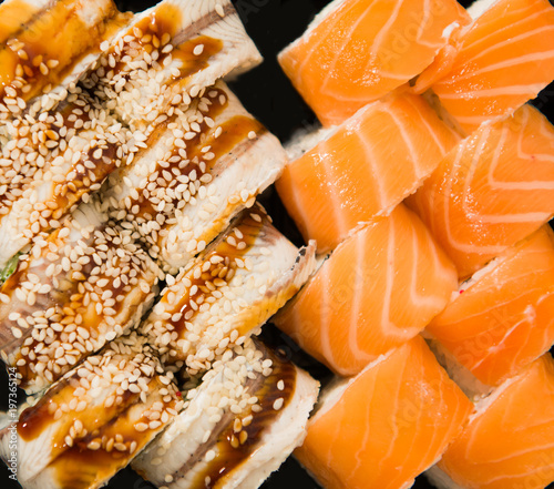 served sushi rolls background