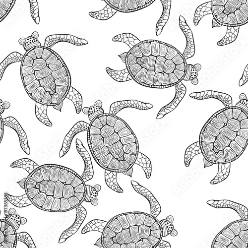 Vector Seamless Pattern with Turtles