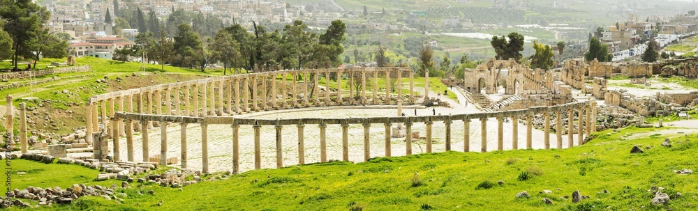 panorama of ruins of antique theater in Jordan panorama of ruins of antique theater in Jordan