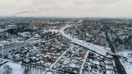 Winter provincial city aerial photography 