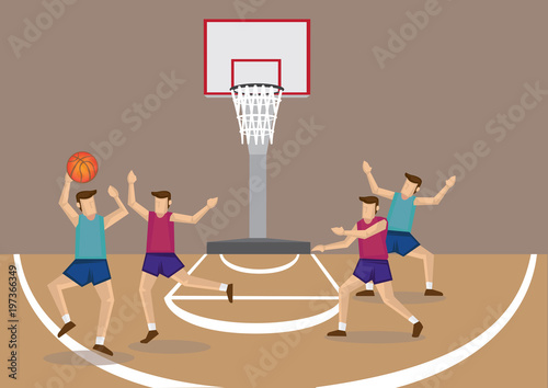 Two Teams of Basketball Players in Basketball Court Vector Illustration