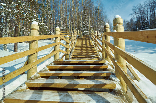 Russian Traditional wooden gangway photo