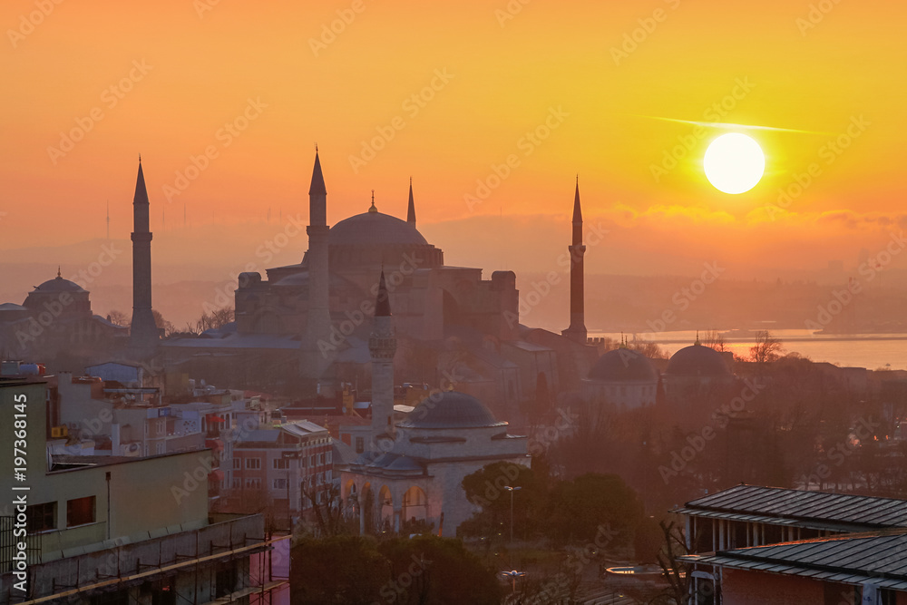 ISTANBUL, TURKEY - MARCH 29, 2012: Sunny morning over Cathedral of Ayasofya.