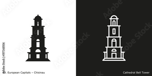 Cathedral Bell Tower Icon.
Landmark building of Chisinau, the capital city of Moldova