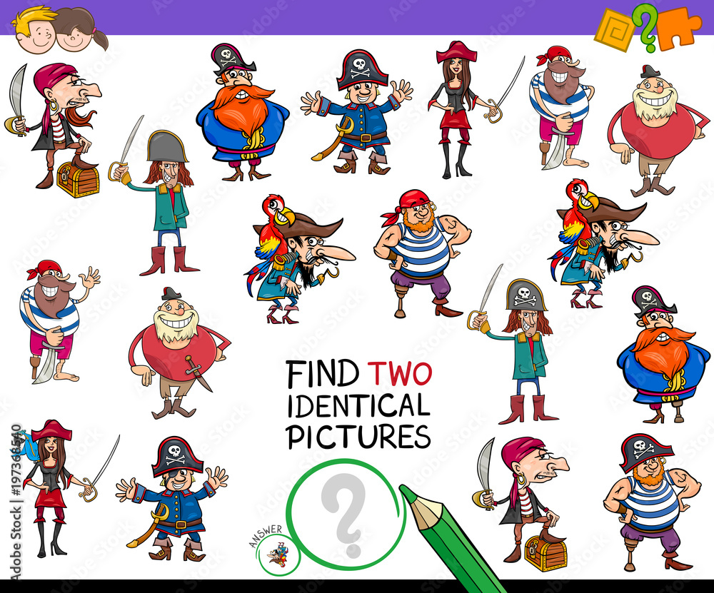 find two identical cartoon pirates game for kids