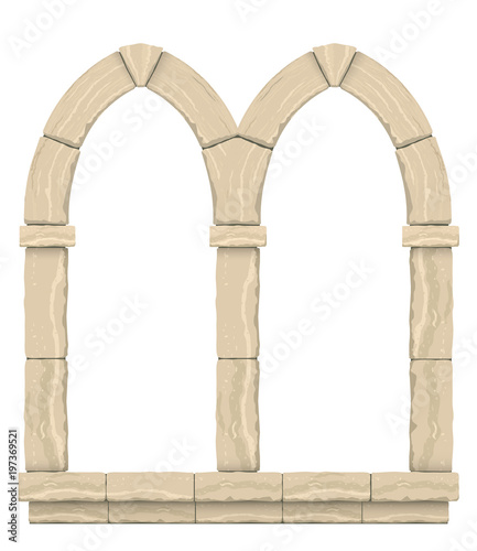 Arch in the wall of beige cut stone and travertine marble for a window or door in the classic style
