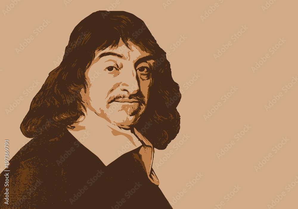 Descartes - portrait - philosophe - écrivain - personnage célèbre - science - philosophie - obrazy, fototapety, plakaty 