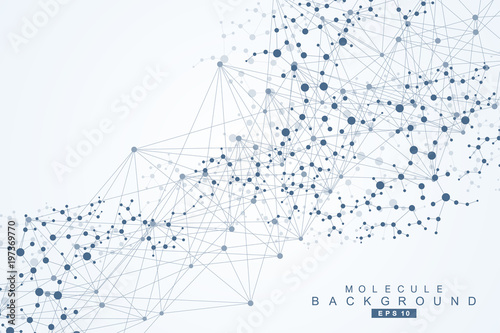 Structure molecule and communication. Dna, atom, neurons. Scientific concept for your design. Connected lines with dots. Medical, technology, chemistry, science background. Vector illustration.