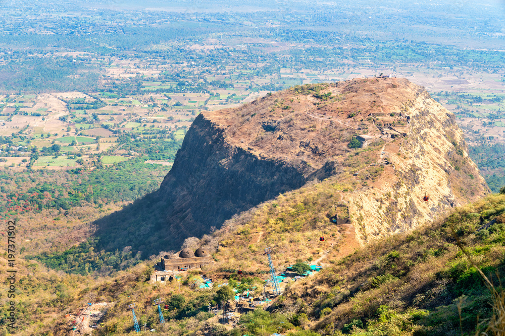 Landscape of Champaner-Pavagadh heritage site from Pavagadh Hill. Gujarat, Western India