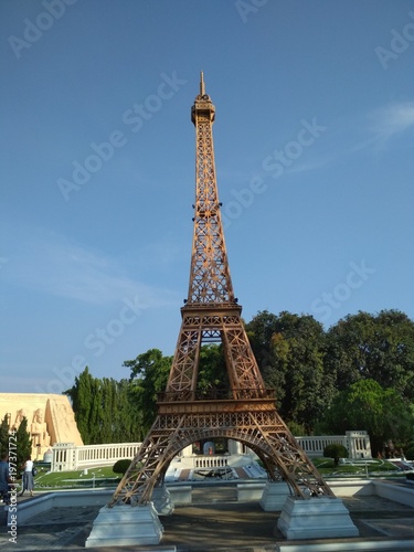 Fototapeta Naklejka Na Ścianę i Meble -  A model of the Eiffel tower in the Park Mini Siam, Pattaya