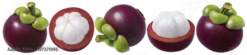 Mangosteen set. Several options of fruit isolated on white background photo