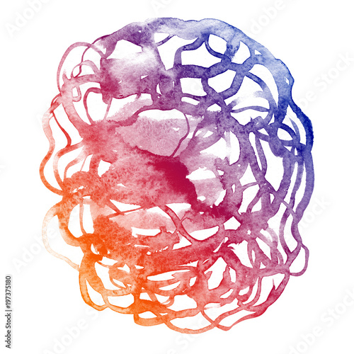 Abstract hand drawn watercolor tangled lines. Aquarelle purple, blue and orange and yellow texture. Hand painting backdrop.