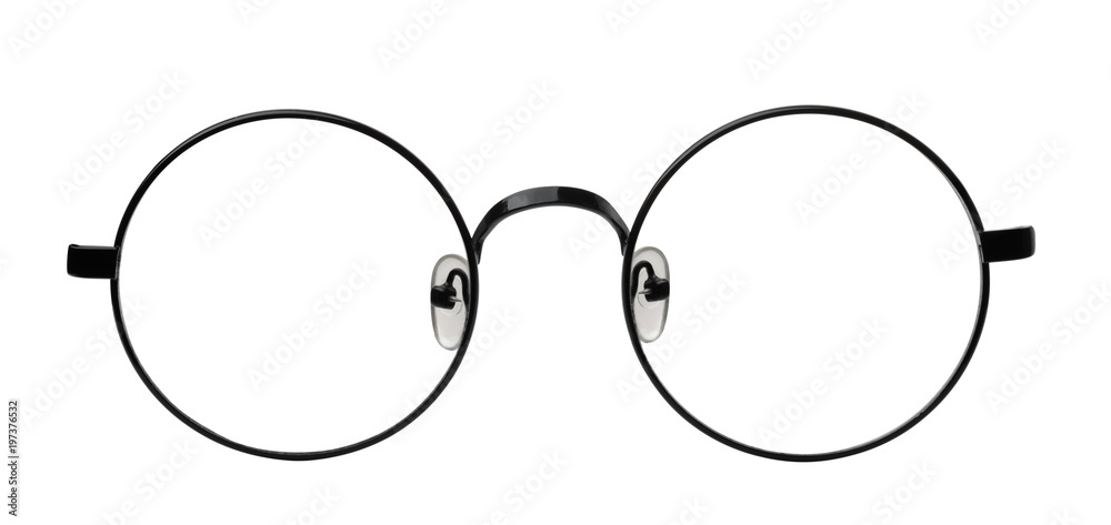 Front view of round eyeglasses - obrazy, fototapety, plakaty 