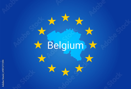 EU - European Union flag and Map of Belgium. vector