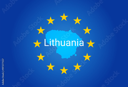 EU - European Union flag and Map of Lithuania. vector