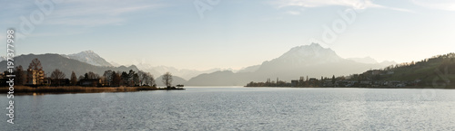 Panoramic view on beautiful lake Lucerne with Mount Pilatus in background © Michal