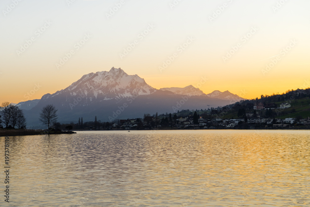 Sunset near  Mount Pilatus and lake Lucerne
