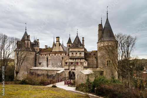 Old medieval Rochepot castle in Burgundy, spring day