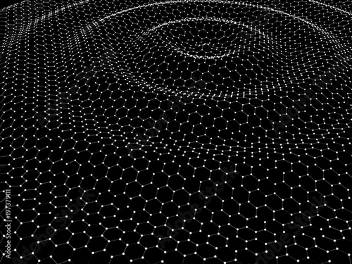 Abstract ripple net background from hexagon on black. Vector for technological design.