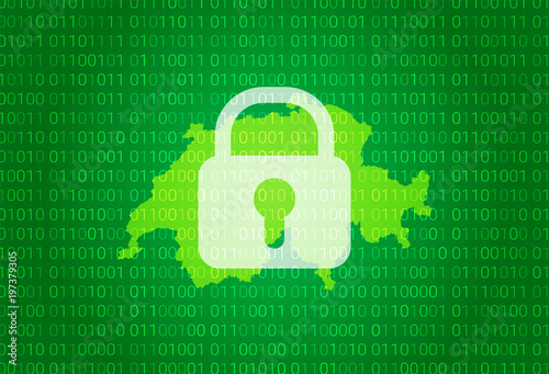 Map of Switzerland. illustration with lock and binary code background. internet blocking,virus attack, privacy protect