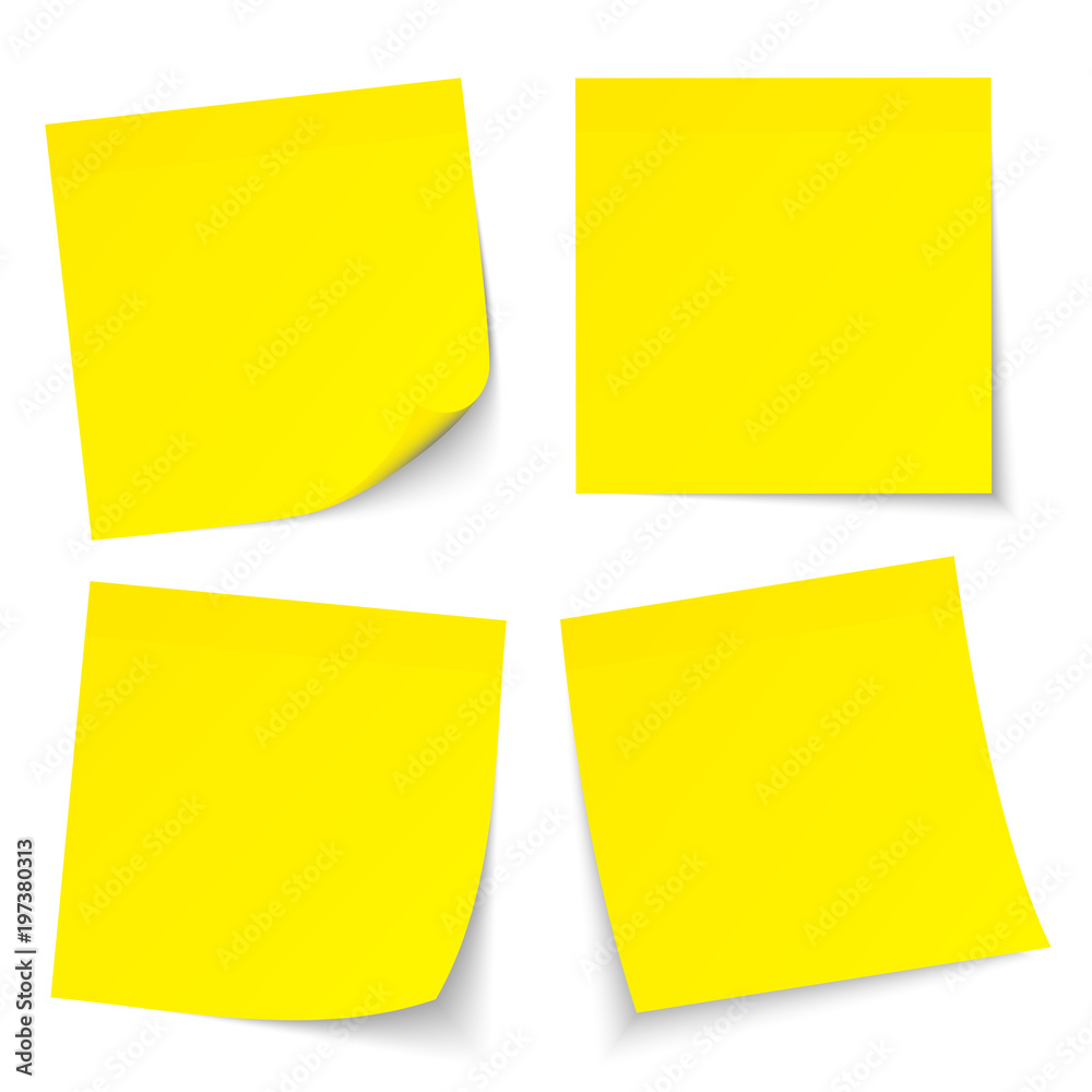 4 Yellow Stick Notes Set Color