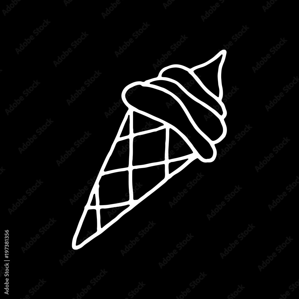 Sweet cartoon hand drawn ice cream drawing. Cute vector black and white