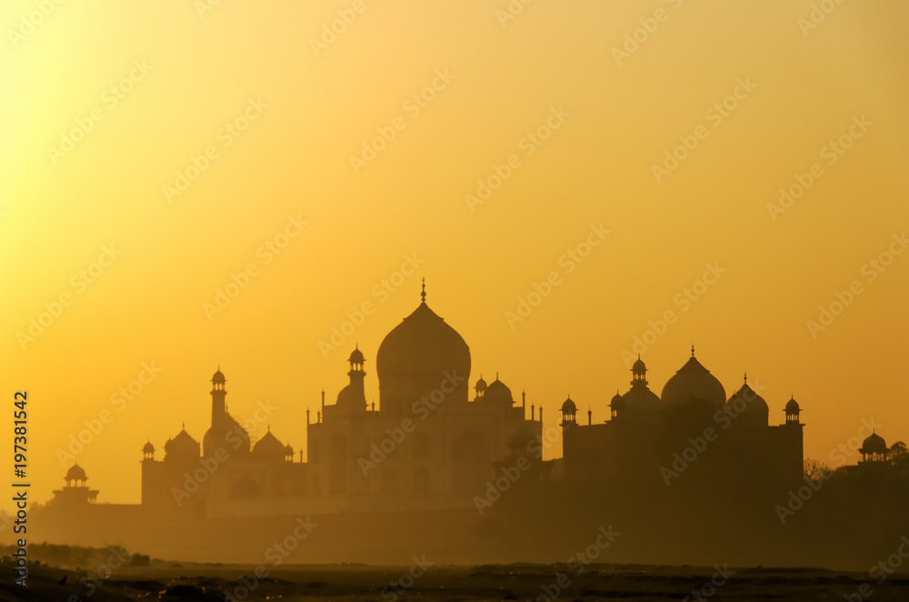 Sunrise view of Taj mahal in Agra, Uttar Pradesh, India. It is one of the most visited landmark in India.