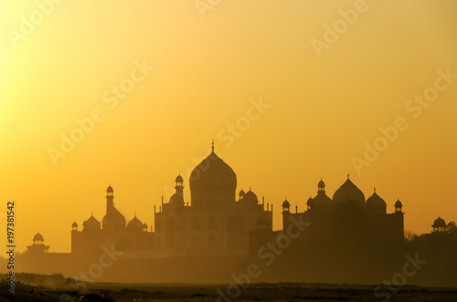 Sunrise view of Taj mahal in Agra, Uttar Pradesh, India. It is one of the most visited landmark in India.