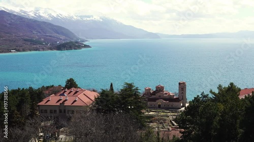 St. Clement Church against Ohrid Lake, Macedonia photo