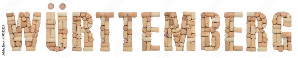 Wine region of Germany Württemberg made from wine corks Isolated on white background