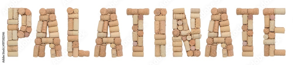 Wine region of Germany Palatinate made from wine corks Isolated on white background