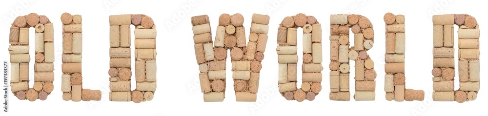 Old World made of wine corks Isolated on white background