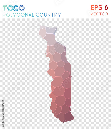 Togo polygonal map, mosaic style country. Delightful low poly style, modern design. Togo polygonal map for infographics or presentation.
