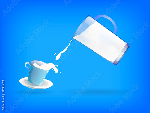 Cup and jug full of milk. World Milk Day. Vector illustration