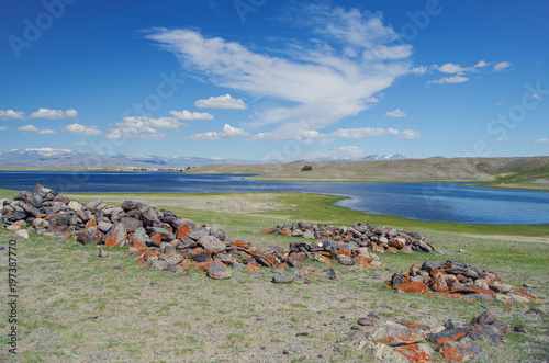 Mongolian Altai. Khurgan Lake lies at the foot of the Altai Mountains near the Chinese border. Height about 2000 m above sea level. Mongolia, Bayan-Olgii Province, Altai Tavan Bogd NP photo