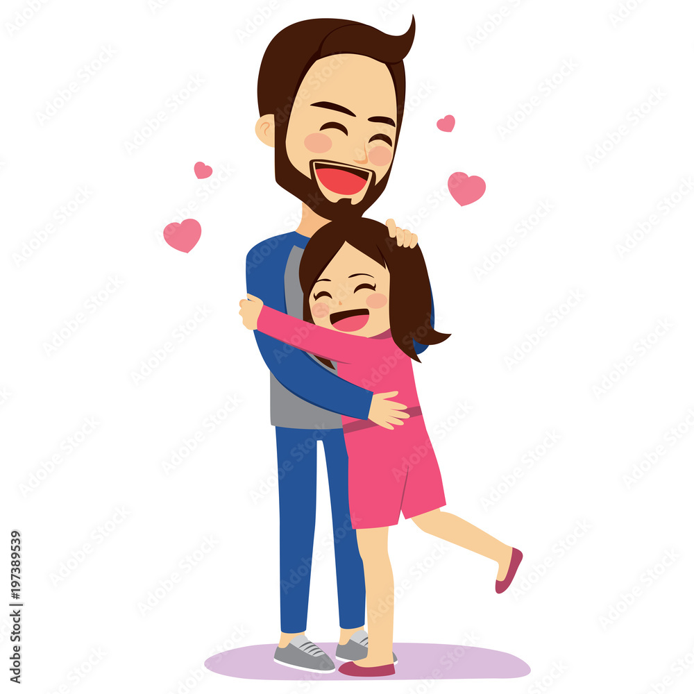 Cute father happy face expression hugging daughter standing Stock Vector |  Adobe Stock