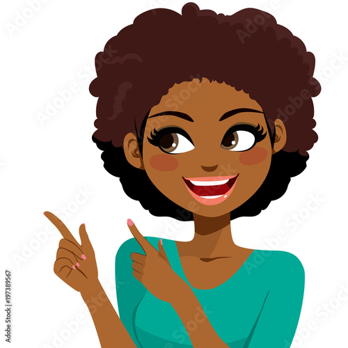 Beautiful young African American woman smiling gesturing with hands and pointing fingers