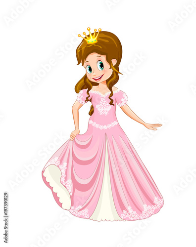 Little cute princess. Princess in a pink dress. Girl in pink dress on a white background