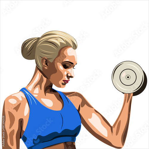 athletic woman with dumbbells