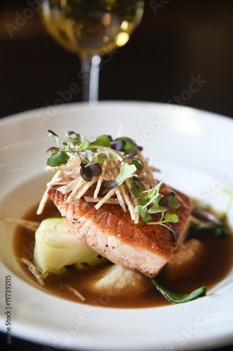 Salmon entree on plate