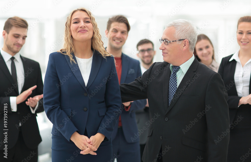 happy business woman and senior business partner happy business woman and senior business partner