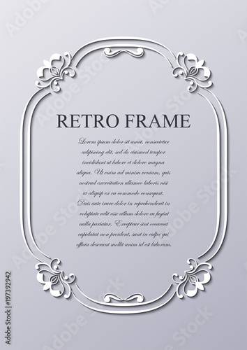 Old vintage frame with decorative ornate vintage border, retro elements. Vector illustration. Beautiful filigree ornamental template for design of frames