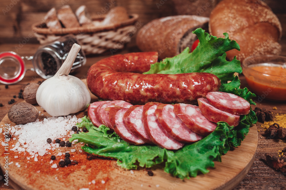sausage on a wooden background