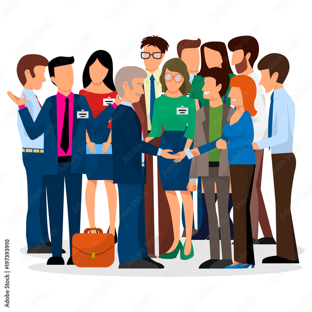 Fototapeta premium Business people vector groups presentation to investors conferense teamwork meeting characters interview illustration.