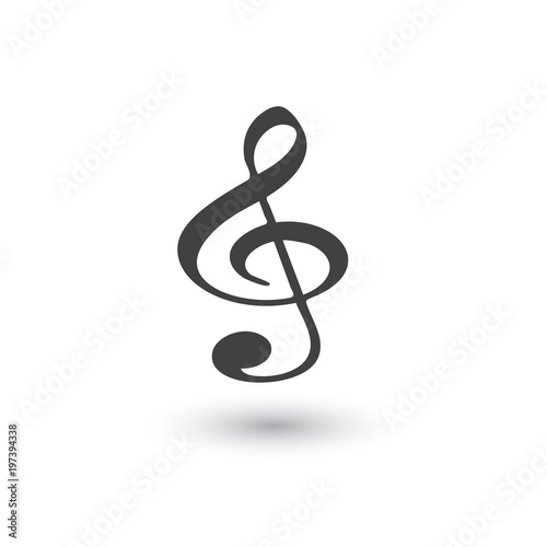 Simple treble clef vector icon. Isolated on white background.