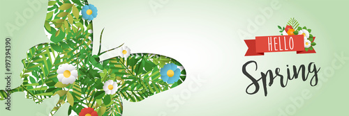 Hello Spring butterfly paper cutout web banner