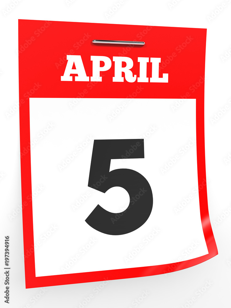 April 5. Calendar on white background. April 5. Calendar on white background.